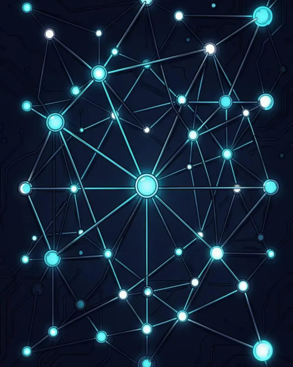 Illustration of a dense network of connected agent nodes
